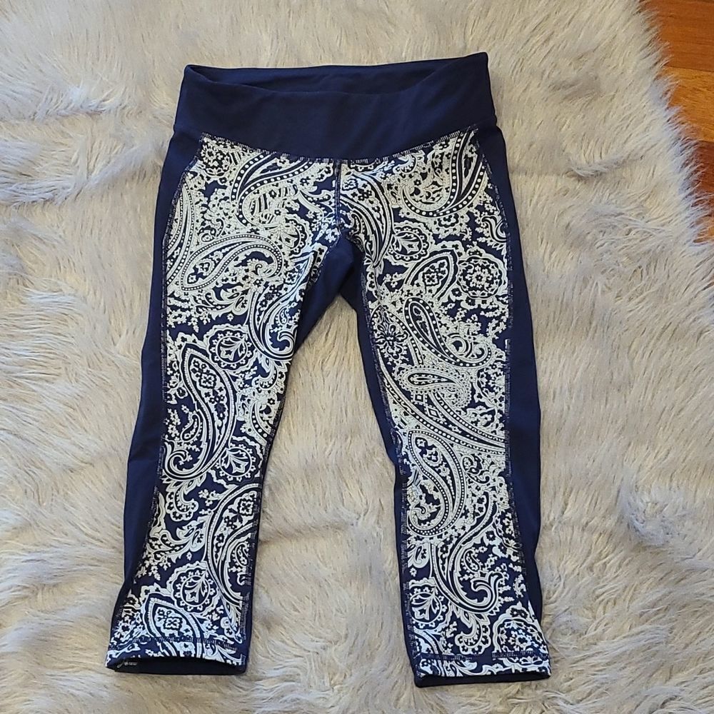 New Balance‎ X Jcrew womens navy blue paisley print capri leggings size medium